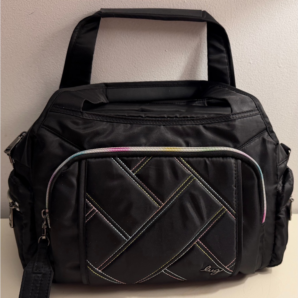 Lug “Rumbler” Nylon Satchel With A Quilted Front, Colorful Stitching And Zipper.